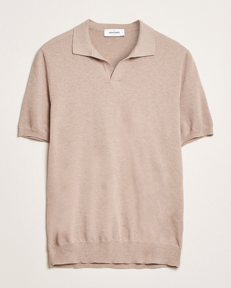 Men | Polo Shirts | Gran Sasso | Cotton Structured Knitted Open Collar Polo Beige
