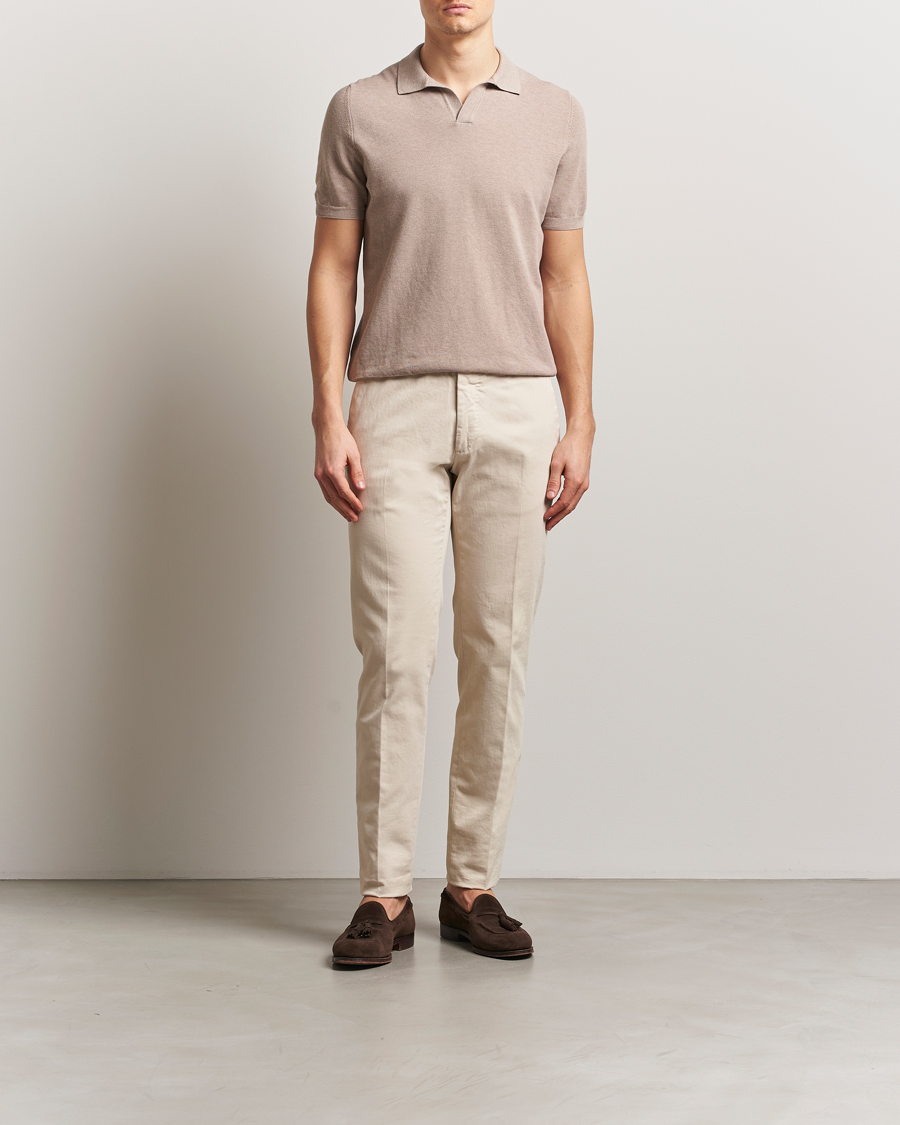 Men | Polo Shirts | Gran Sasso | Cotton Structured Knitted Open Collar Polo Beige