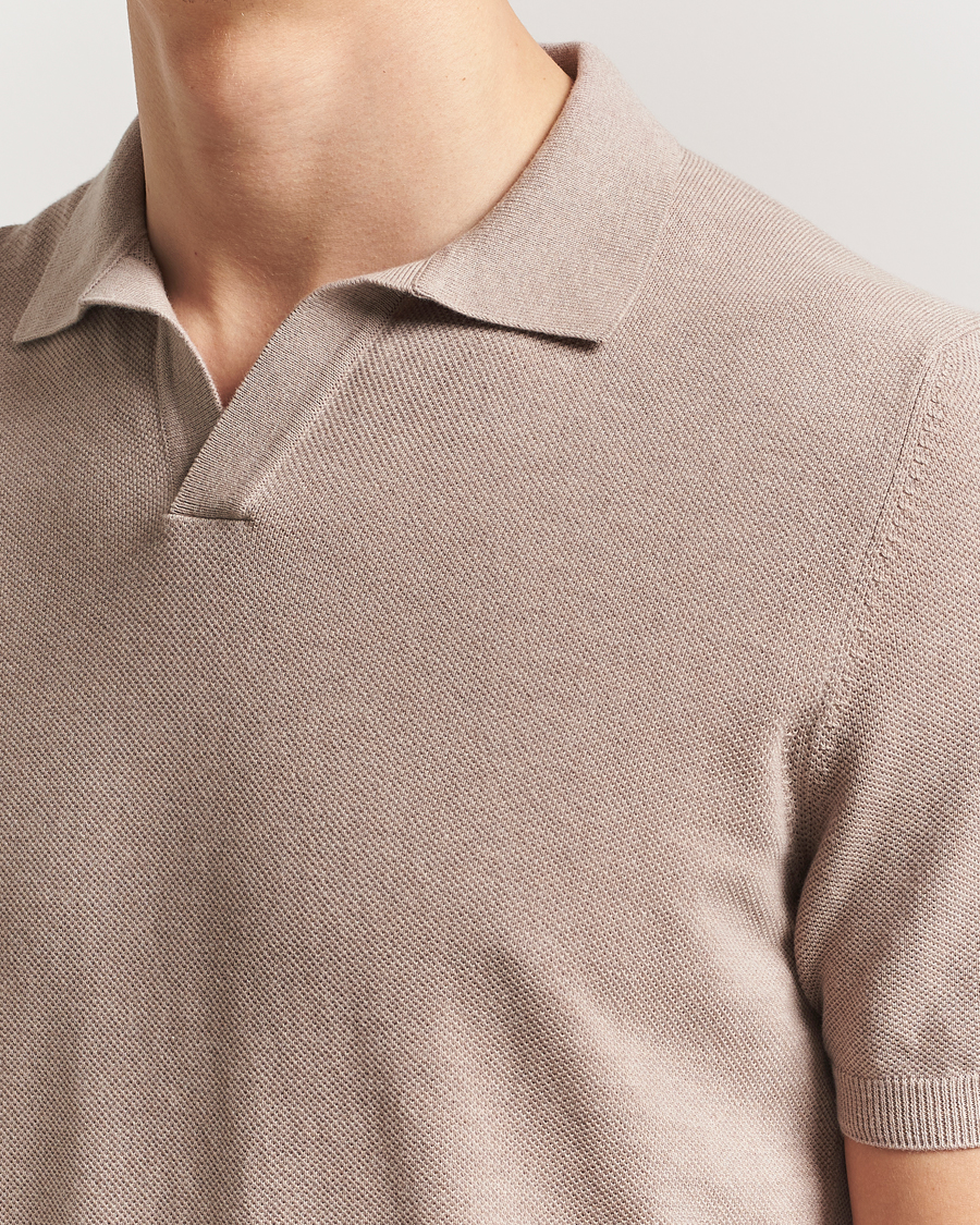 Men | Polo Shirts | Gran Sasso | Cotton Structured Knitted Open Collar Polo Beige