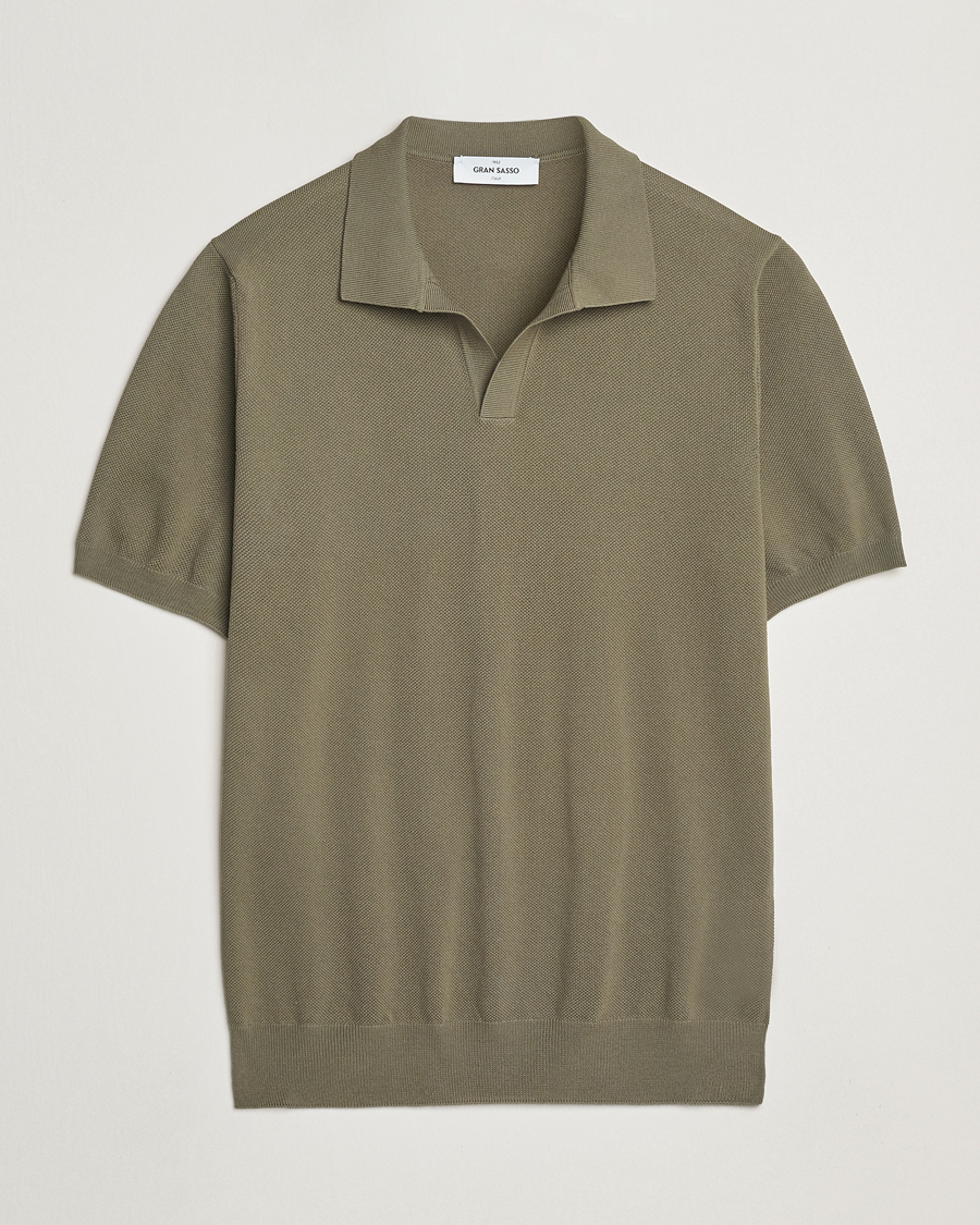 Men | Polo Shirts | Gran Sasso | Cotton Structured Knitted Open Collar Polo Olive