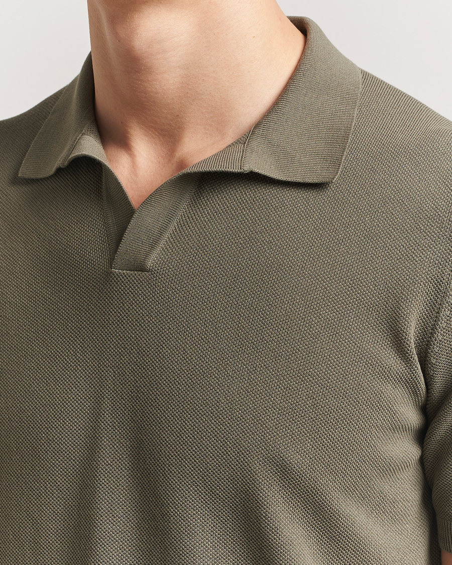 Men | Polo Shirts | Gran Sasso | Cotton Structured Knitted Open Collar Polo Olive