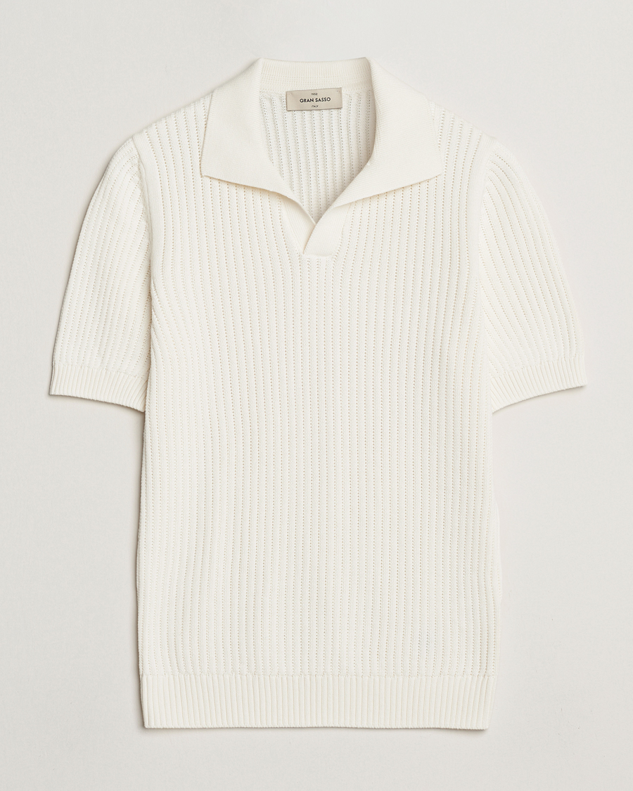 Men | Polo Shirts | Gran Sasso | Cotton Heavy Knitted Open Collar Polo Cream