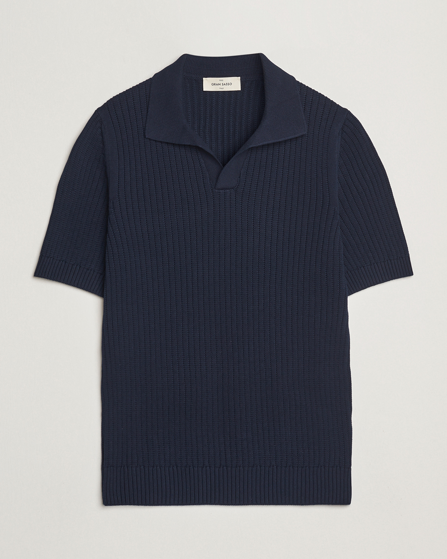 Men | Polo Shirts | Gran Sasso | Cotton Heavy Knitted Open Collar Polo Navy
