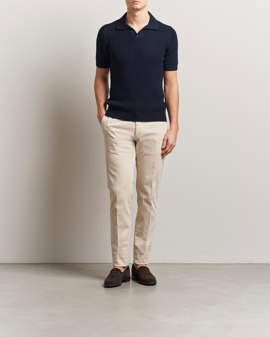 Men | Polo Shirts | Gran Sasso | Cotton Heavy Knitted Open Collar Polo Navy