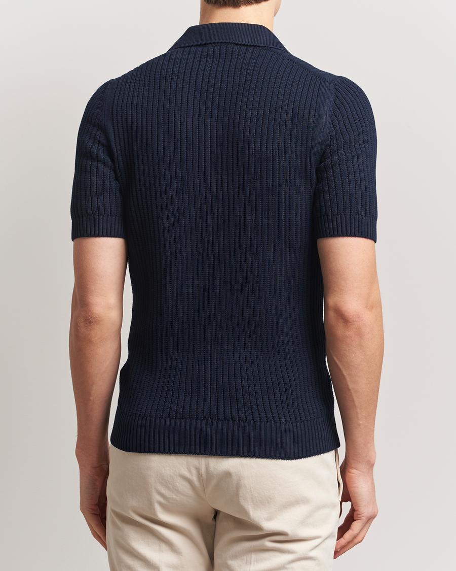 Men | Polo Shirts | Gran Sasso | Cotton Heavy Knitted Open Collar Polo Navy