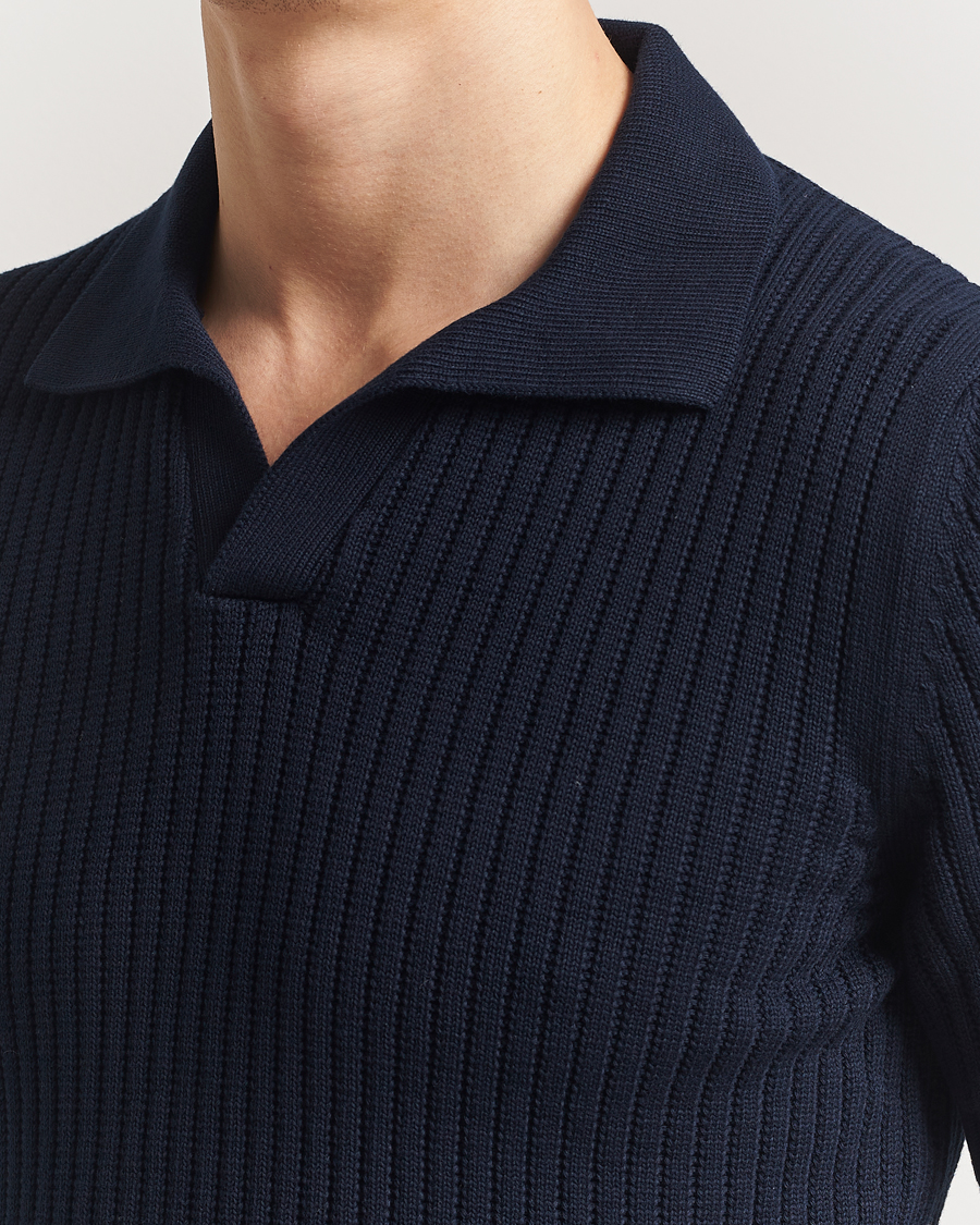Men | Polo Shirts | Gran Sasso | Cotton Heavy Knitted Open Collar Polo Navy