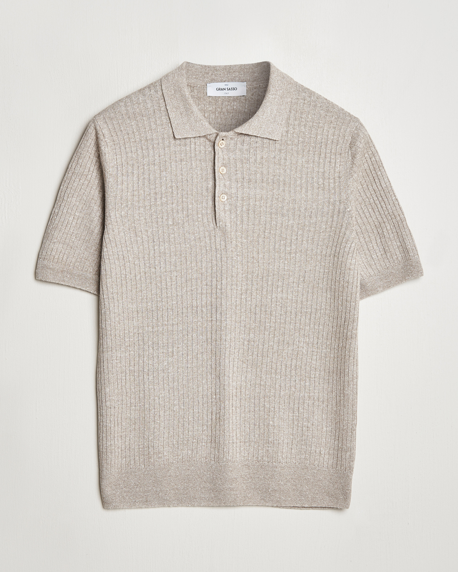 Men | Polo Shirts | Gran Sasso | Linen/Cotton Structured Knitted Polo Beige Melange