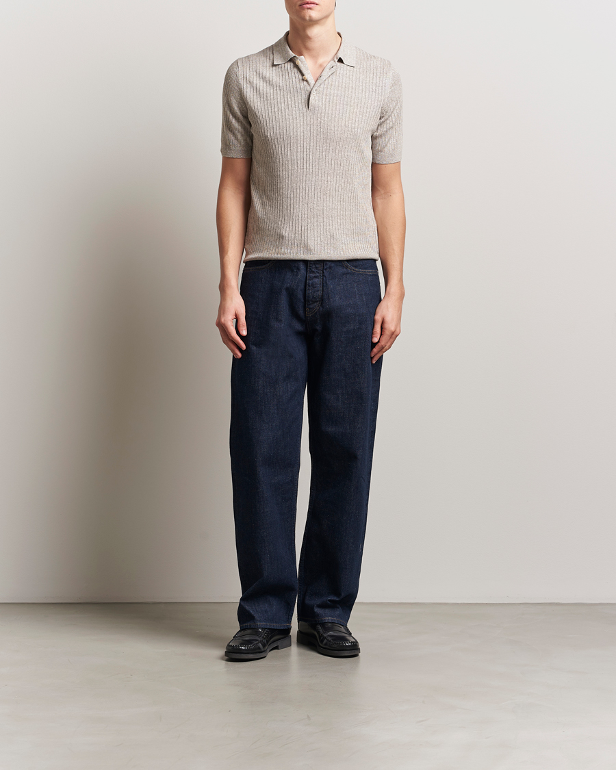 Men | Polo Shirts | Gran Sasso | Linen/Cotton Structured Knitted Polo Beige Melange