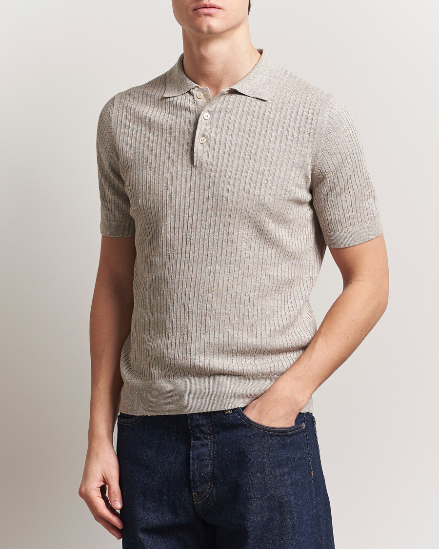 Men | Polo Shirts | Gran Sasso | Linen/Cotton Structured Knitted Polo Beige Melange