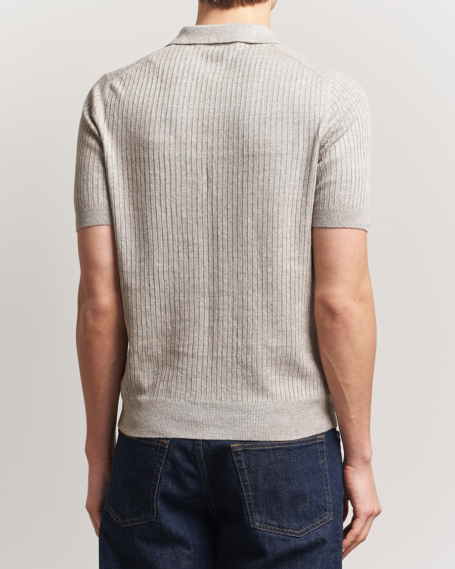 Men | Polo Shirts | Gran Sasso | Linen/Cotton Structured Knitted Polo Beige Melange