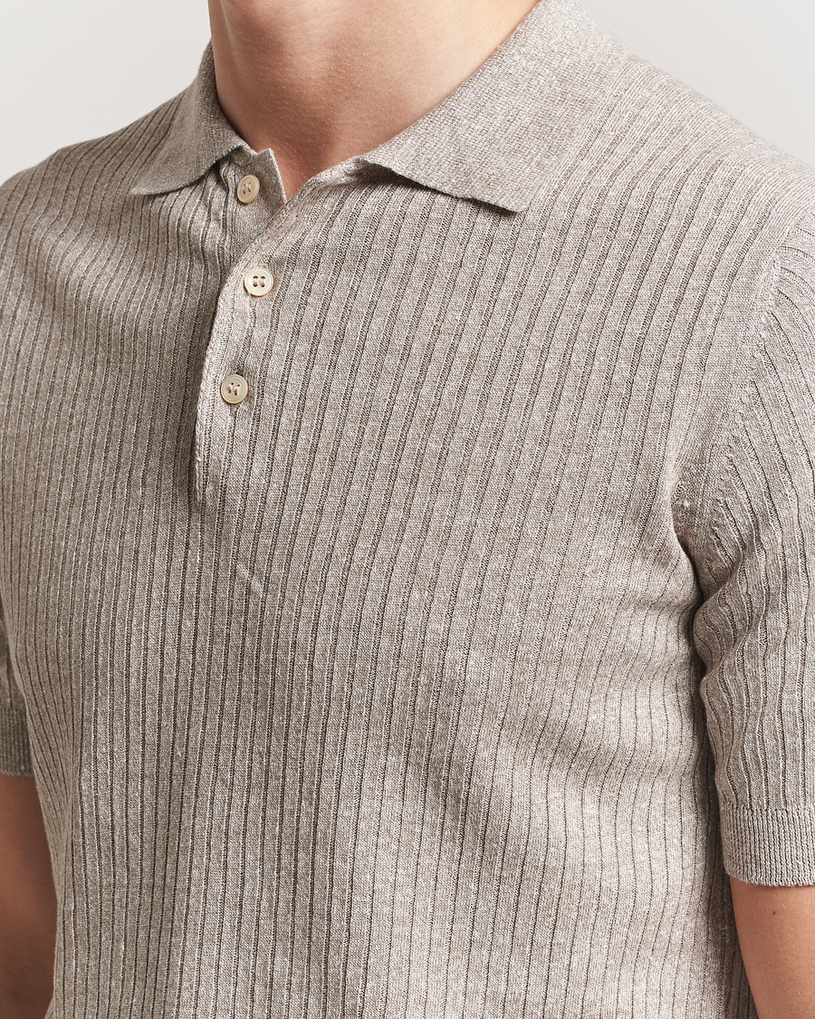 Men | Polo Shirts | Gran Sasso | Linen/Cotton Structured Knitted Polo Beige Melange