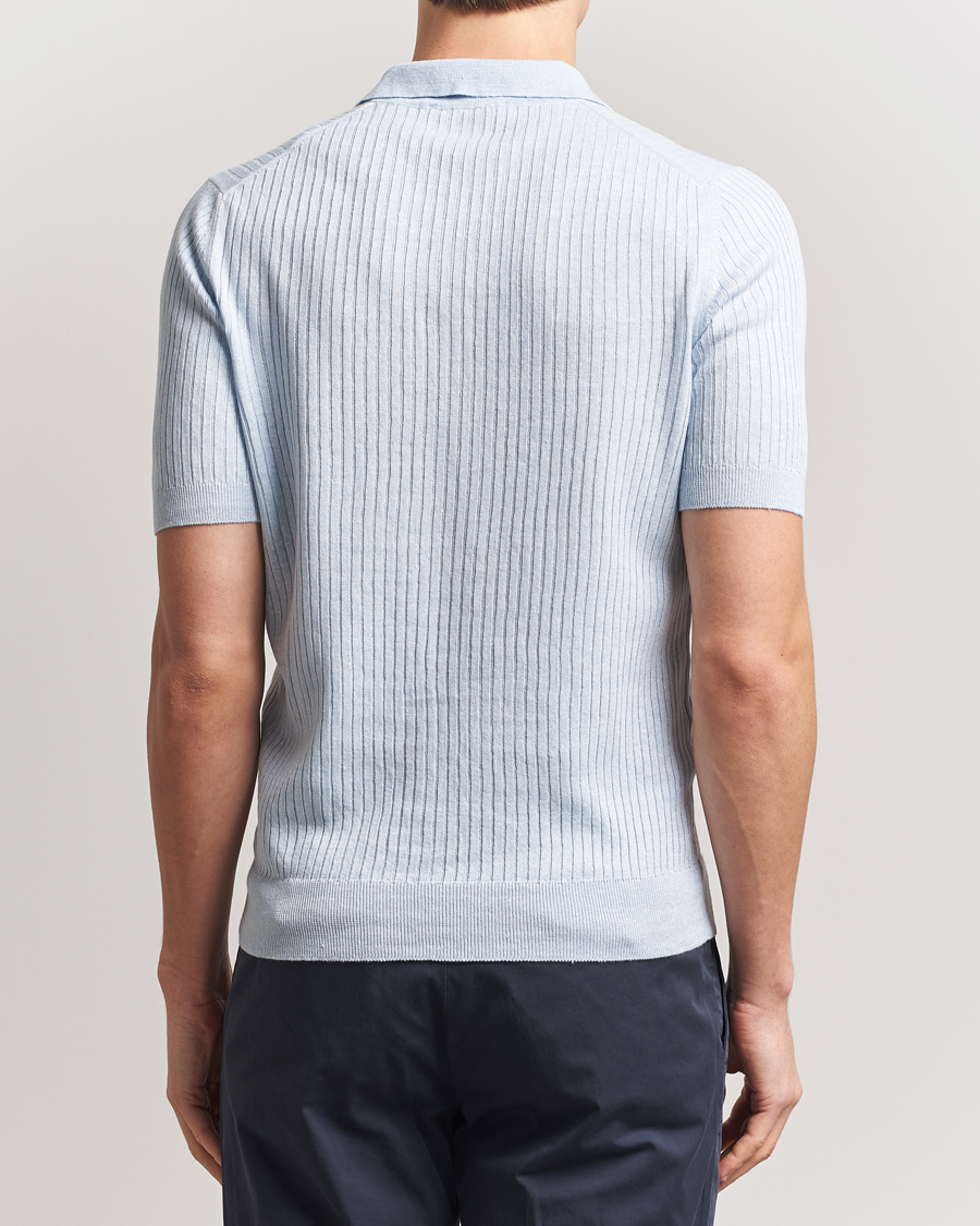 Men | Polo Shirts | Gran Sasso | Linen/Cotton Structured Knitted Polo Blue Melange