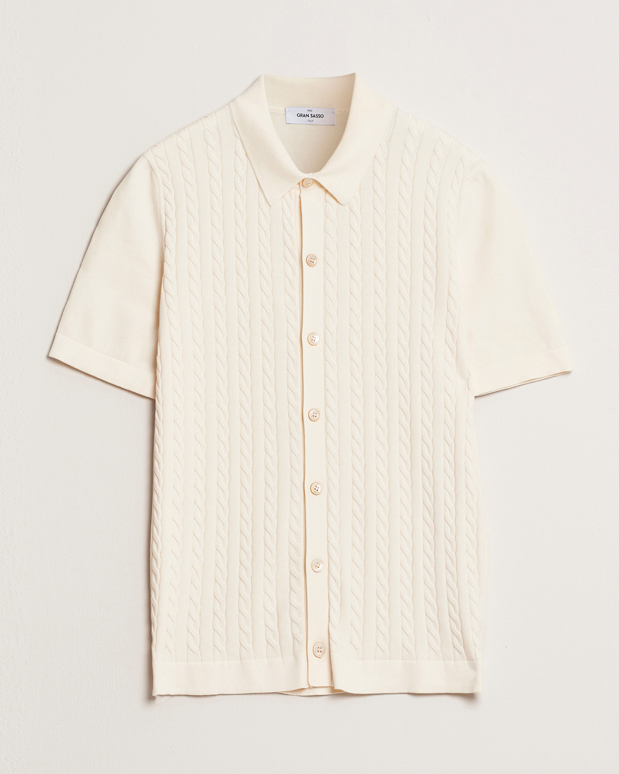 Men | Shirts | Gran Sasso | Cotton Cable Knitted Short Sleeve Shirt Cream