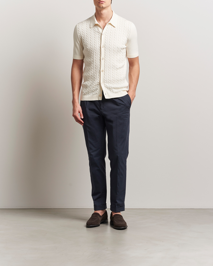 Men | Shirts | Gran Sasso | Cotton Cable Knitted Short Sleeve Shirt Cream