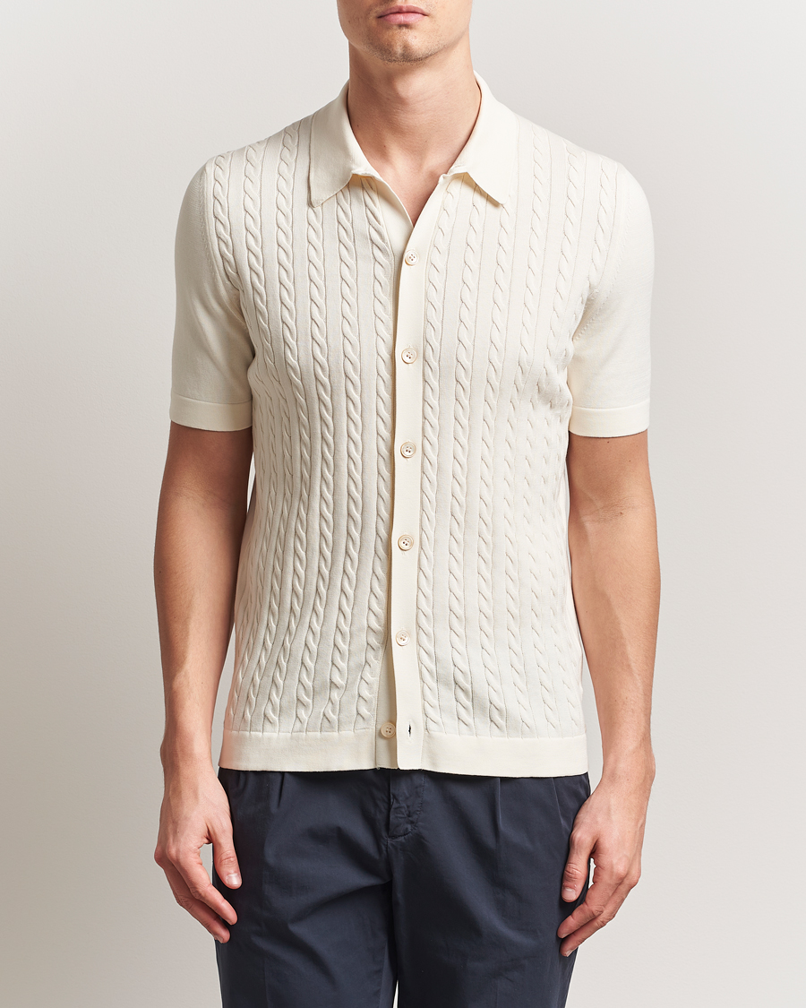 Men | Shirts | Gran Sasso | Cotton Cable Knitted Short Sleeve Shirt Cream