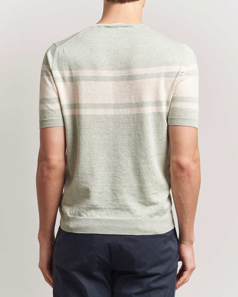 Men | T-Shirts | Gran Sasso | Linen/Cotton Striped Crew Neck T-Shirt Light Green
