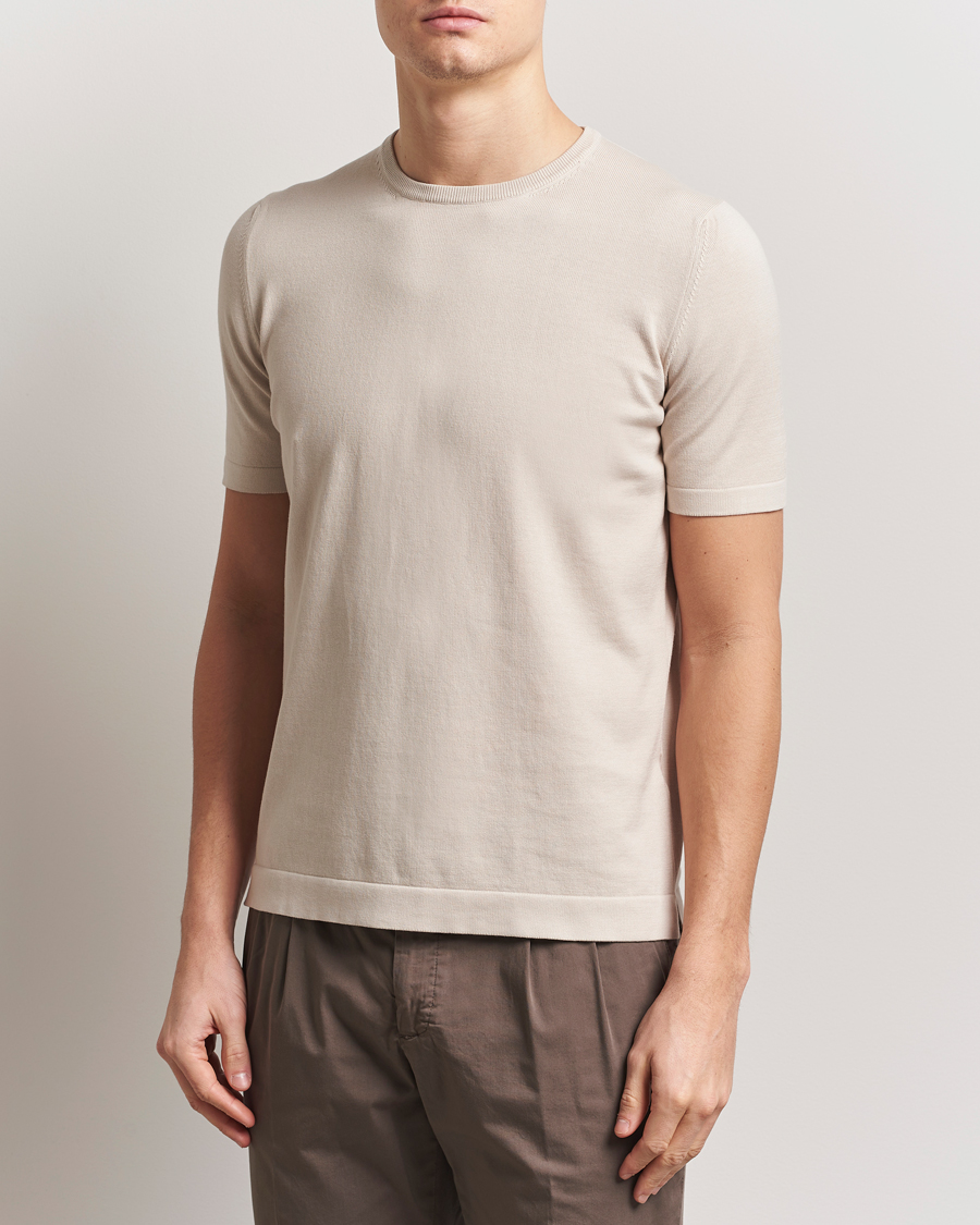 Men | T-Shirts | Gran Sasso | Cotton Knitted Crew Neck T-Shirt Beige
