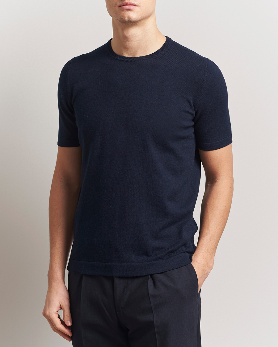 Men | T-Shirts | Gran Sasso | Cotton Knitted Crew Neck T-Shirt Navy