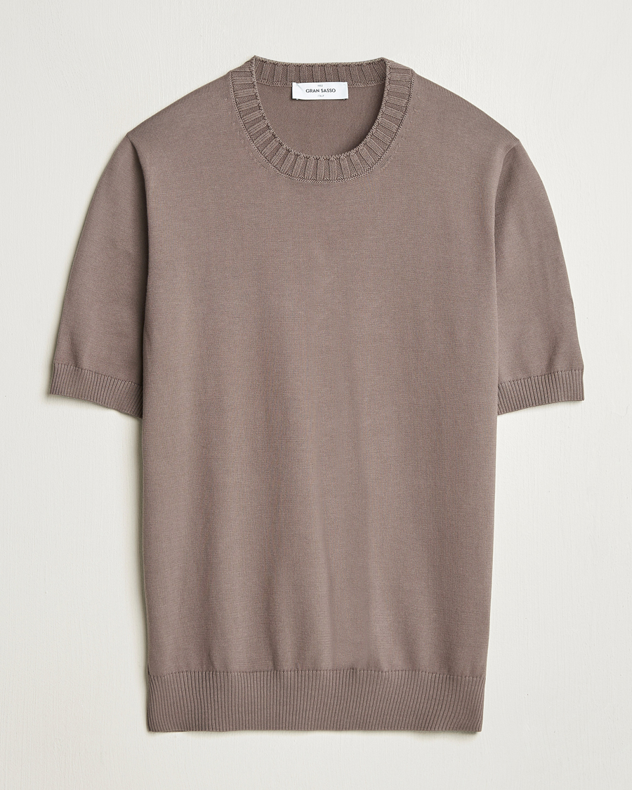 Men | T-Shirts | Gran Sasso | Cotton Heavy Knitted Crew Neck T-Shirt Brown