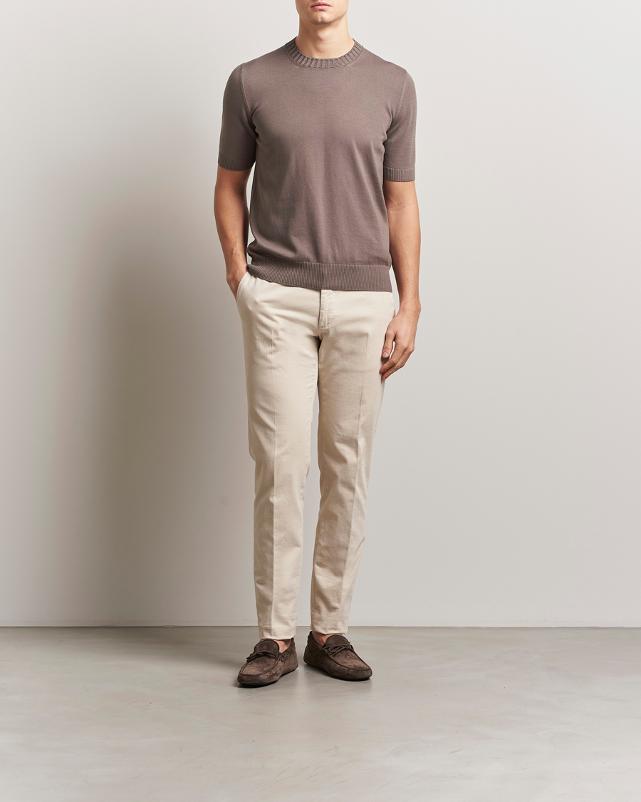 Men | T-Shirts | Gran Sasso | Cotton Heavy Knitted Crew Neck T-Shirt Brown