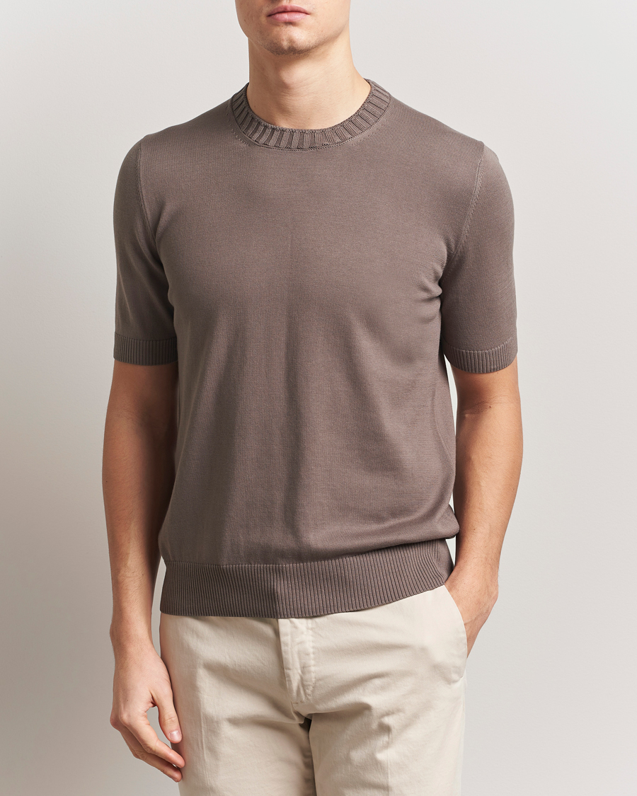Men | T-Shirts | Gran Sasso | Cotton Heavy Knitted Crew Neck T-Shirt Brown