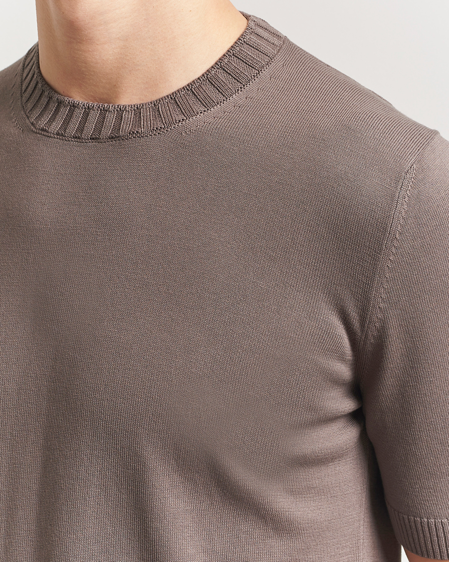 Men | T-Shirts | Gran Sasso | Cotton Heavy Knitted Crew Neck T-Shirt Brown