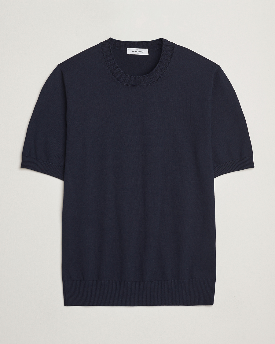 Men | T-Shirts | Gran Sasso | Cotton Heavy Knitted Crew Neck T-Shirt Navy