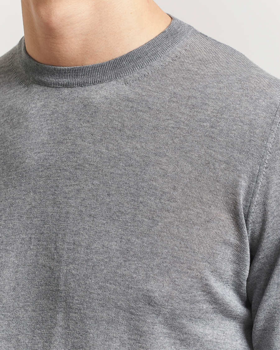 Men | Sweaters & Knitwear | Piacenza Cashmere | Merino Wool Crew Neck Sweater Light Grey