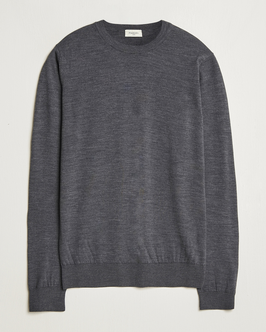 Men | Sweaters & Knitwear | Piacenza Cashmere | Merino Wool Crew Neck Sweater Charcoal