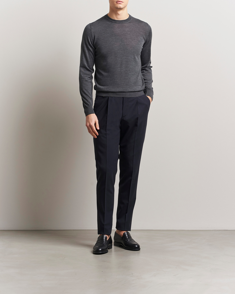 Men | Sweaters & Knitwear | Piacenza Cashmere | Merino Wool Crew Neck Sweater Charcoal