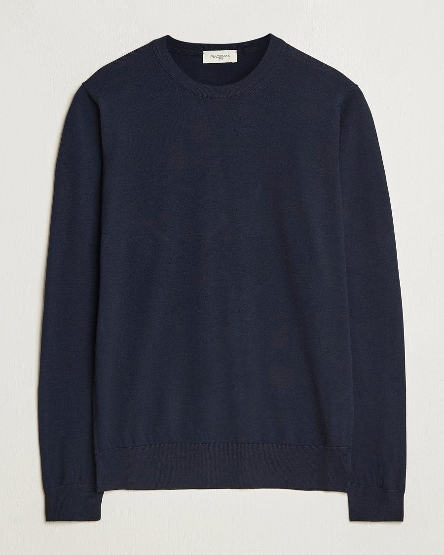 Men | Sweaters & Knitwear | Piacenza Cashmere | Merino Wool Crew Neck Sweater Navy