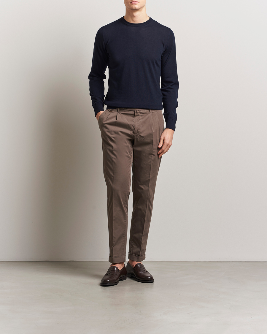 Men | Sweaters & Knitwear | Piacenza Cashmere | Merino Wool Crew Neck Sweater Navy