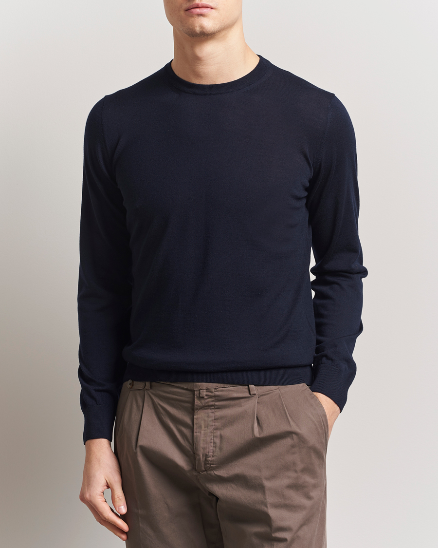 Men | Sweaters & Knitwear | Piacenza Cashmere | Merino Wool Crew Neck Sweater Navy