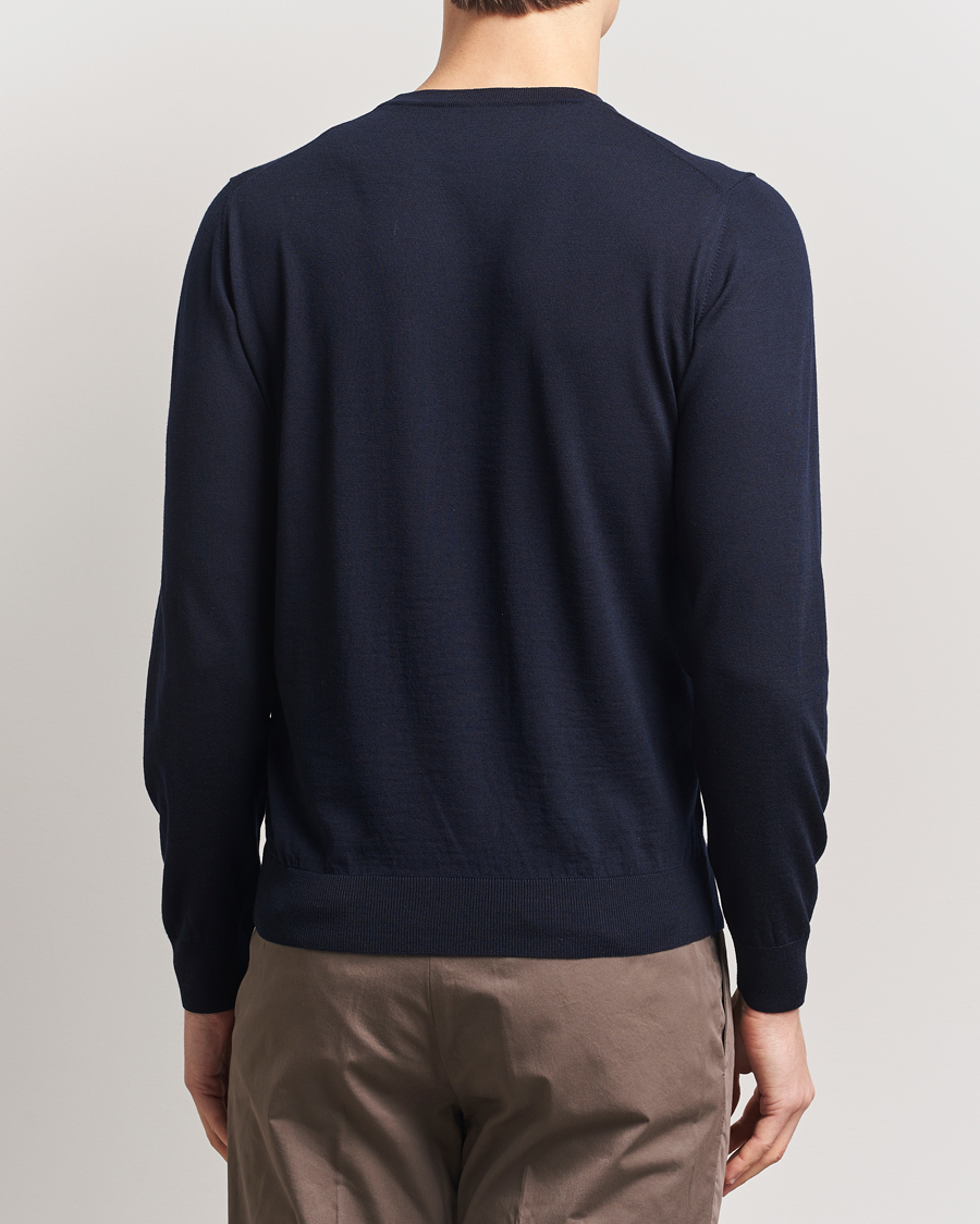 Men | Sweaters & Knitwear | Piacenza Cashmere | Merino Wool Crew Neck Sweater Navy