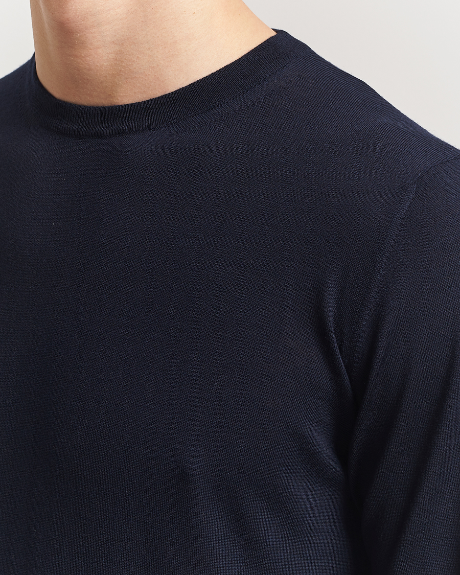 Men | Sweaters & Knitwear | Piacenza Cashmere | Merino Wool Crew Neck Sweater Navy