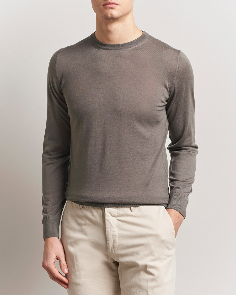 Men | Sweaters & Knitwear | Piacenza Cashmere | Merino Wool Crew Neck Sweater Taupe