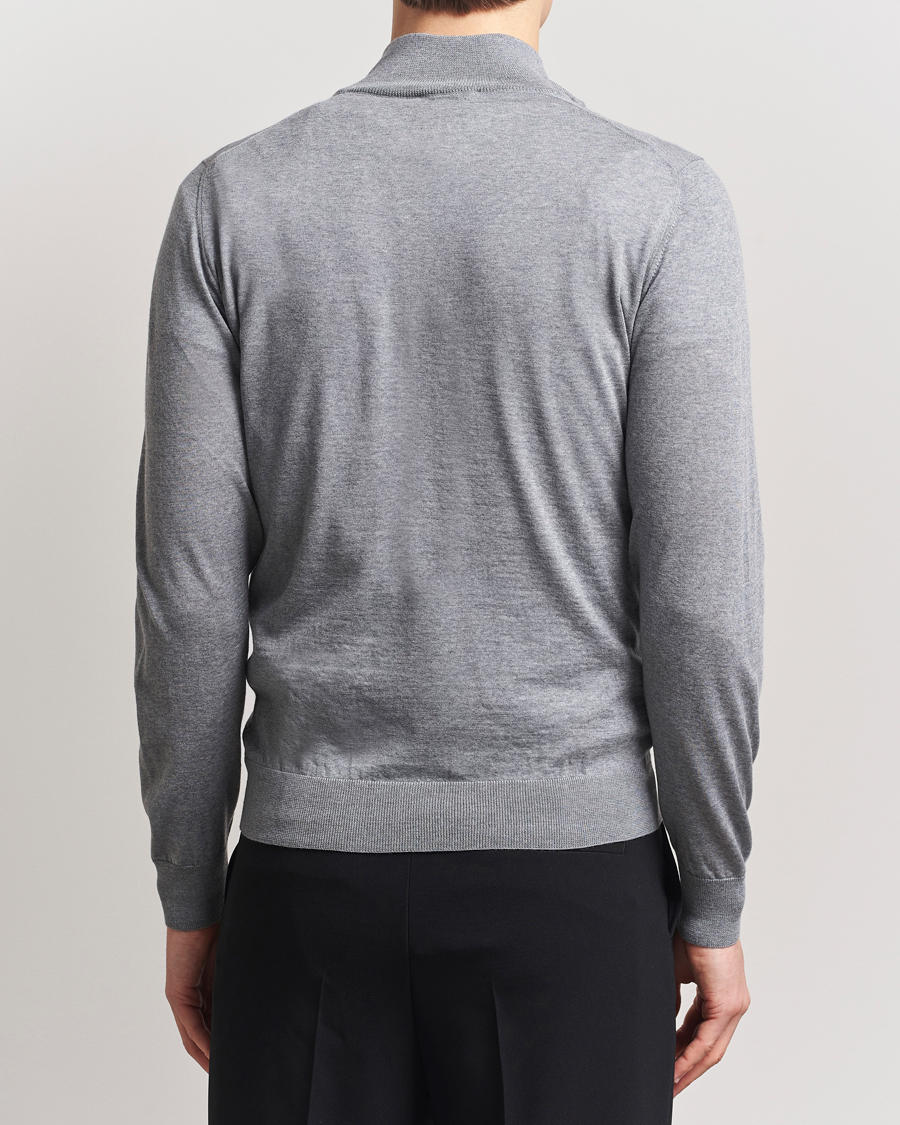 Men | Sweaters & Knitwear | Piacenza Cashmere | Merino Wool Crew Neck Half Zip Light Grey