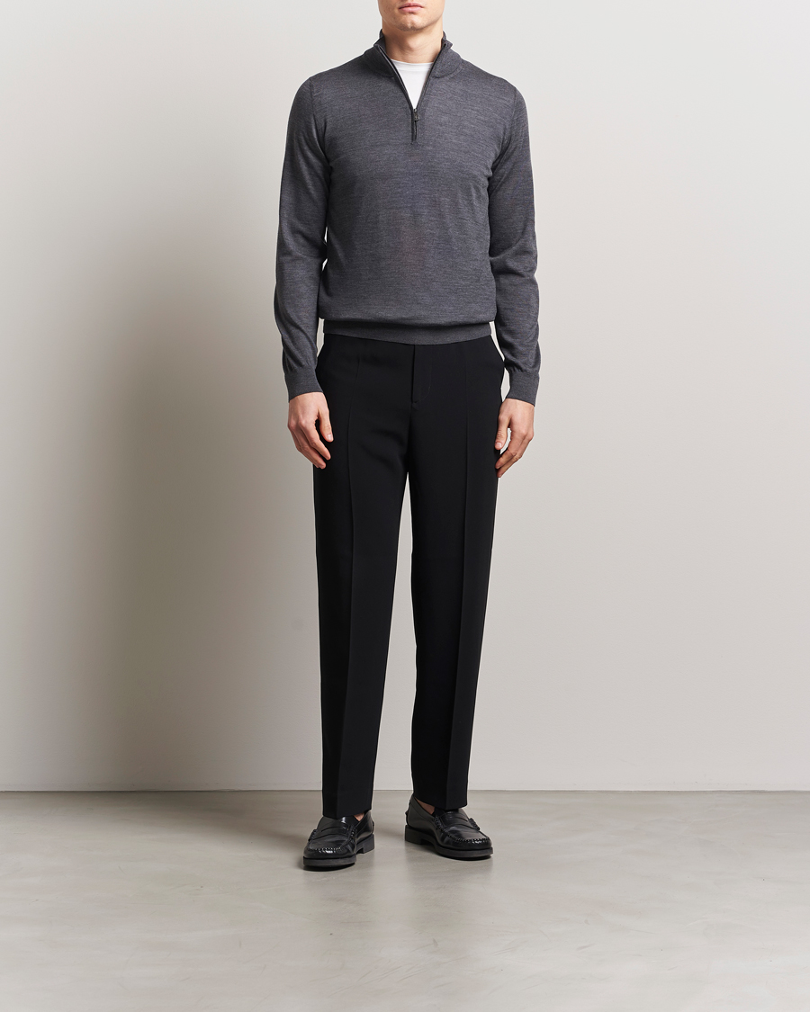 Men | Sweaters & Knitwear | Piacenza Cashmere | Merino Wool Crew Neck Half Zip Charcoal