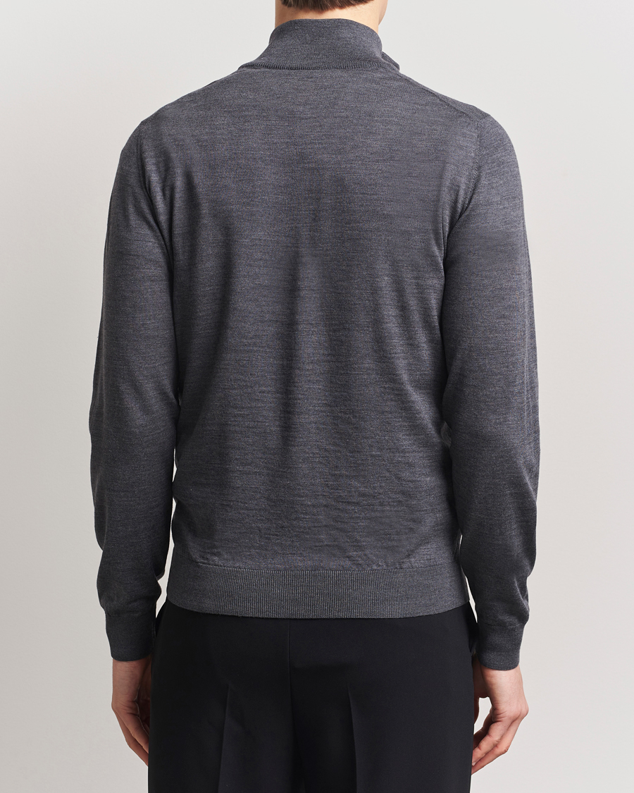 Men | Sweaters & Knitwear | Piacenza Cashmere | Merino Wool Crew Neck Half Zip Charcoal