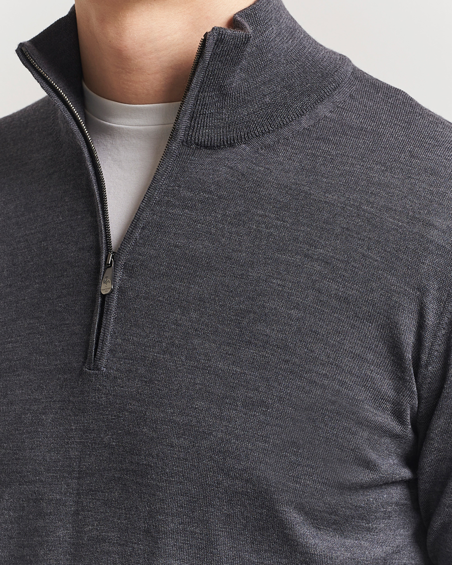 Men | Sweaters & Knitwear | Piacenza Cashmere | Merino Wool Crew Neck Half Zip Charcoal