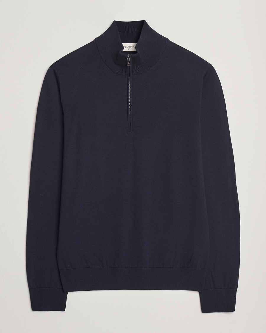 Men | Sweaters & Knitwear | Piacenza Cashmere | Merino Wool Crew Neck Half Zip Navy