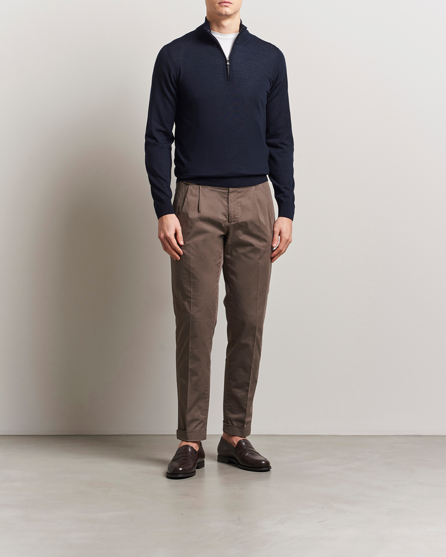 Men | Sweaters & Knitwear | Piacenza Cashmere | Merino Wool Crew Neck Half Zip Navy