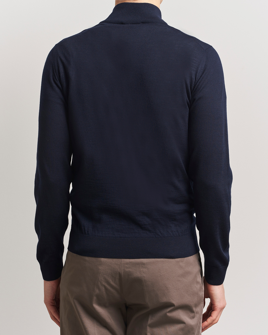 Men | Sweaters & Knitwear | Piacenza Cashmere | Merino Wool Crew Neck Half Zip Navy