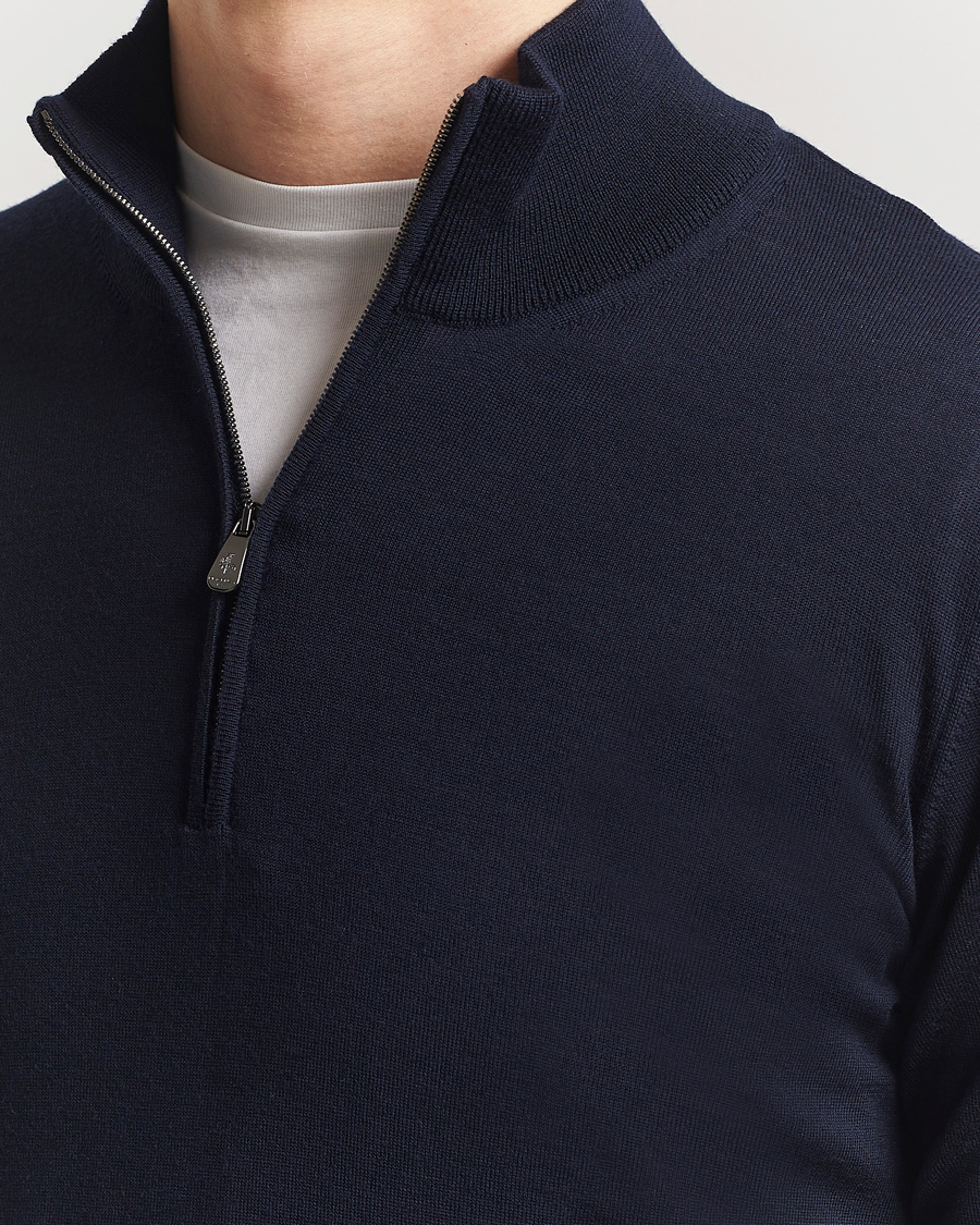 Men | Sweaters & Knitwear | Piacenza Cashmere | Merino Wool Crew Neck Half Zip Navy