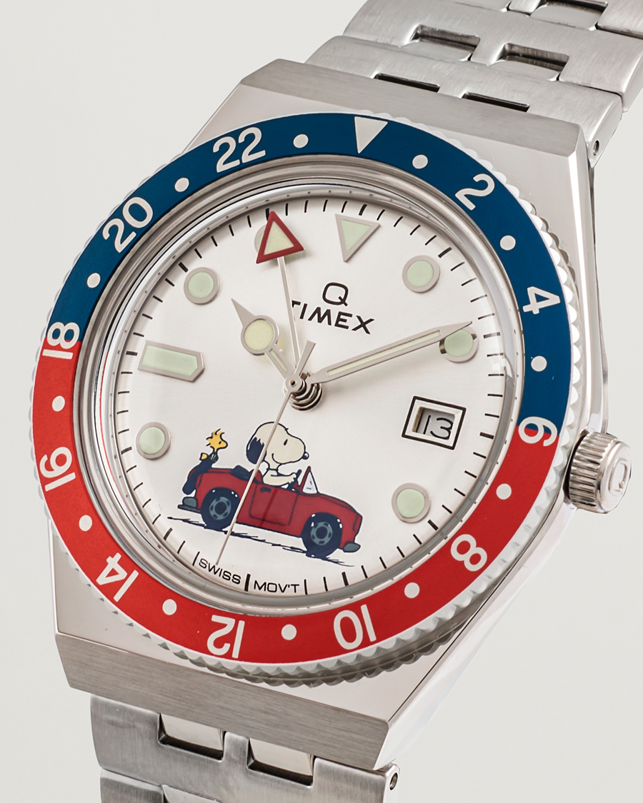Men | Timex Timex X Peanuts Q GMT Snoopy 38mm Silver Dial | Timex | X Peanuts Q GMT Snoopy 38mm Silver Dial