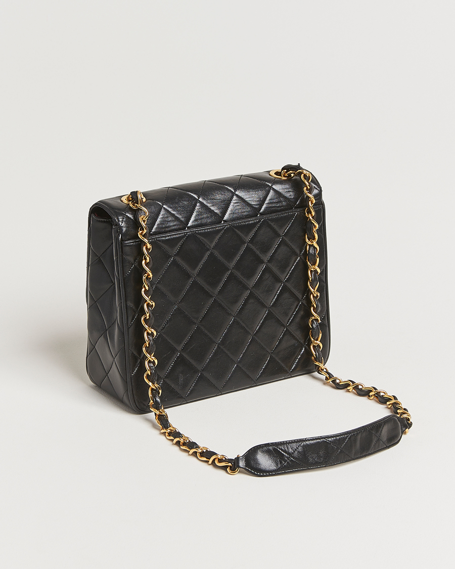 Men | Chanel Pre-Owned Classic Flap Bag Deca Squared Lambskin Black | Chanel Pre-Owned | Classic Flap Bag Deca Squared Lambskin Black