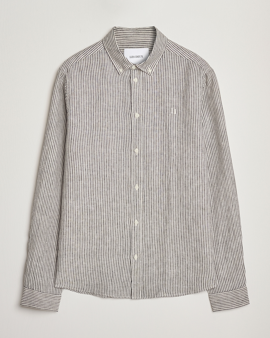 Men | Shirts | LES DEUX | Konrad Striped Linen Shirt Black