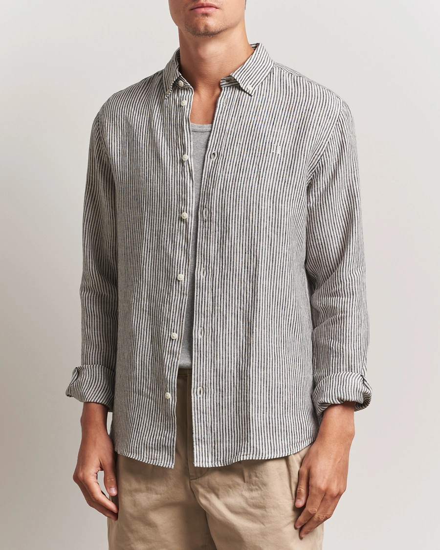 Men | Shirts | LES DEUX | Konrad Striped Linen Shirt Black