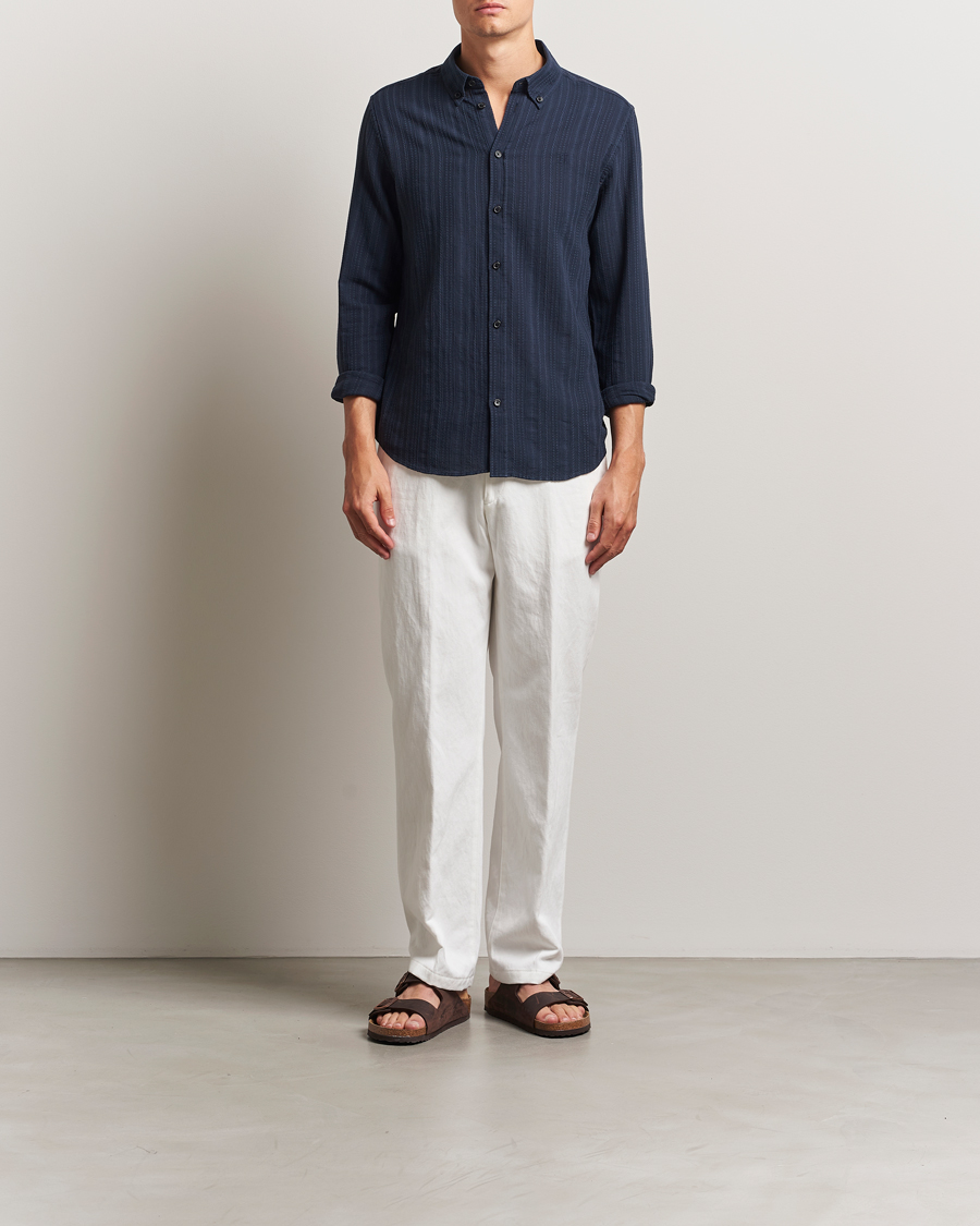 Men | Shirts | LES DEUX | Konrad Striped Structure Shirt Dark Navy