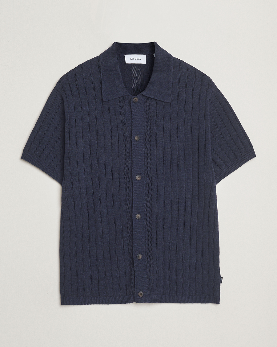 Men | Shirts | LES DEUX | Floyd Knitted Linen Short Sleeve Shirt Dark Navy